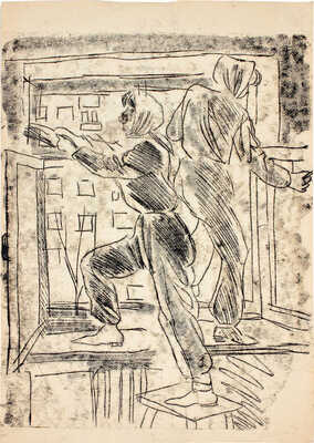 Юрьева Нина Борисовна. Лот из двухсторонней работы и монотипии с мастерами отделочных работ